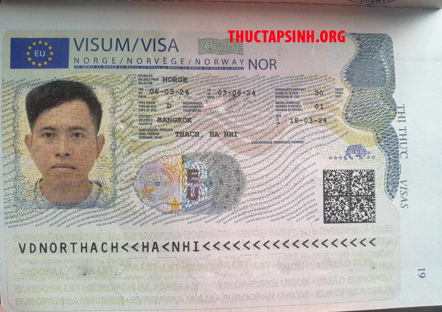 Visa LĐTV NaUy-THẠCH HÀ NHI