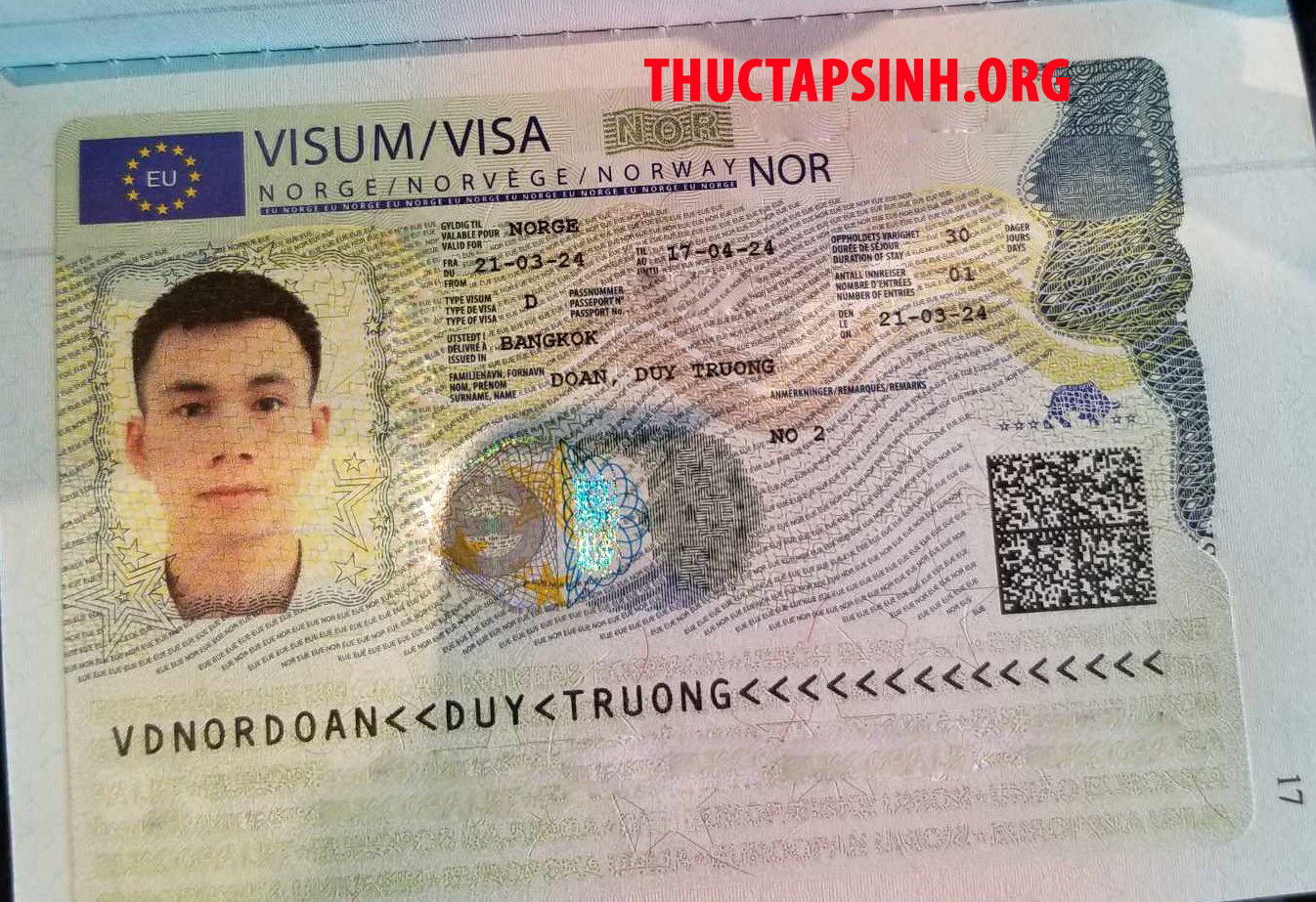 Visa LĐTV NaUy-ĐOÀN DUY TRƯỜNG