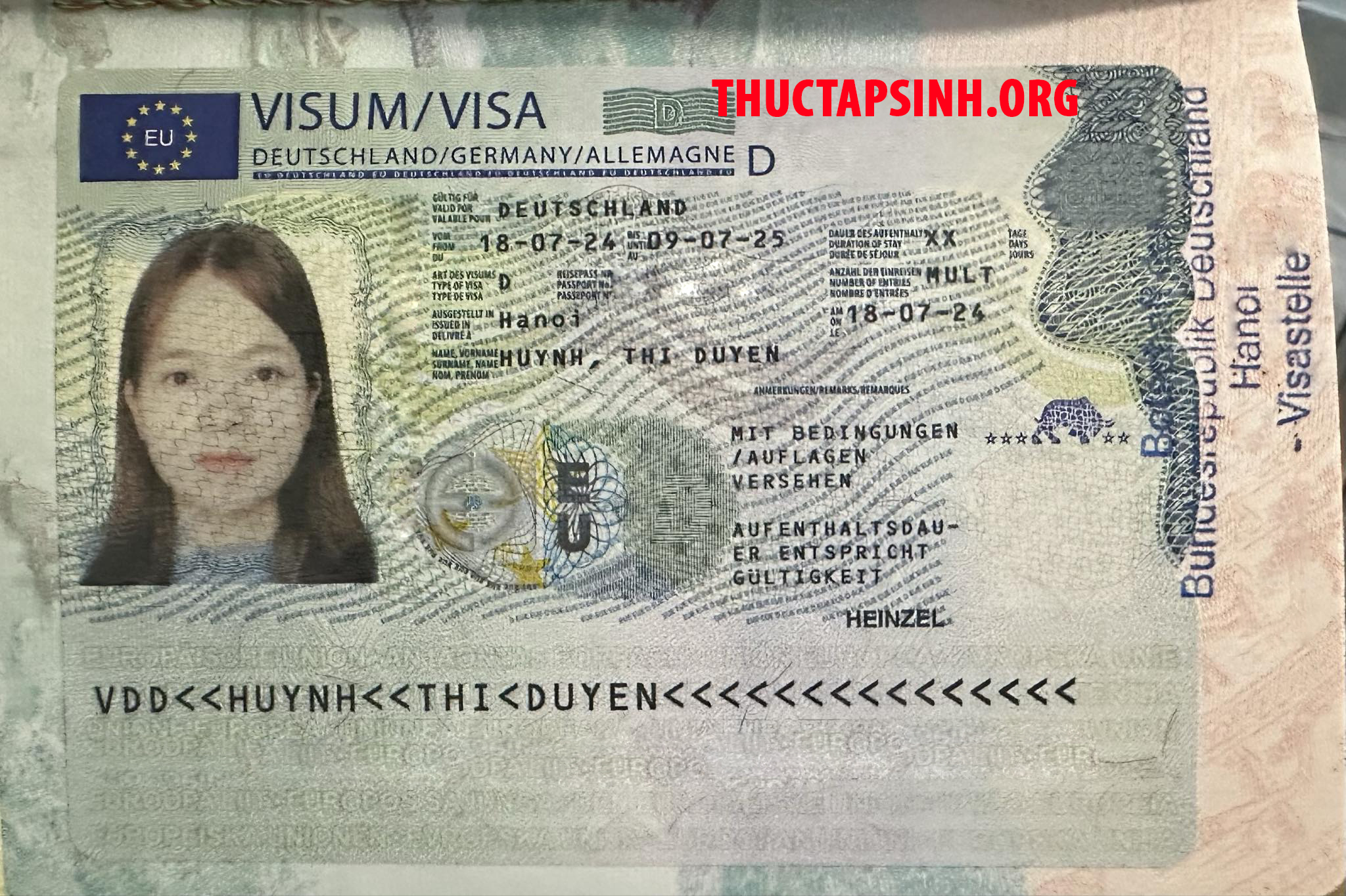 Visa Thực Tập Sinh Đức-HUỲNH THỊ DUYÊN